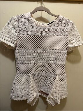 BCBGMaxAzria Cream Crochet Peplum Top